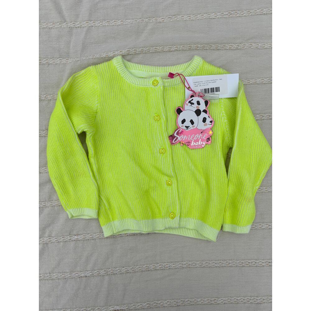 NWT Neon Yellow‎ Baby Cardigan, Ribbed, Soft, Size 12 Months